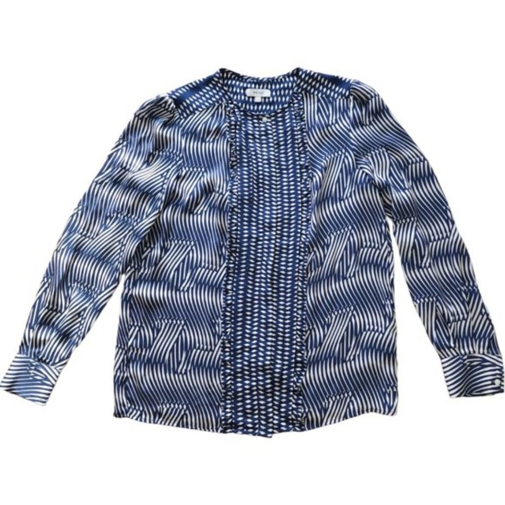 REISS blue and white long sleeve blouse - Picture 6 of 12